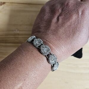 Vintage Silver-tone Textured Hearts Sliding Bracelet